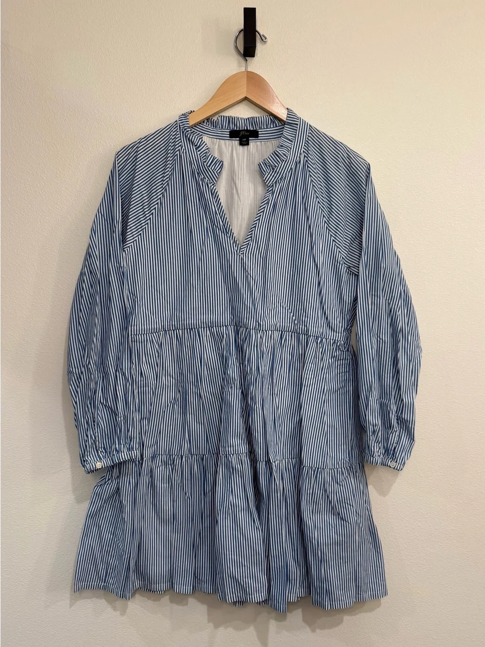 Adorable Blue and White Striped Tiered Jcrew Women's Dress